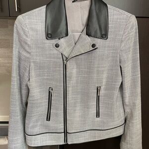 T Tahari Black Leather Jacket with Gray Lining